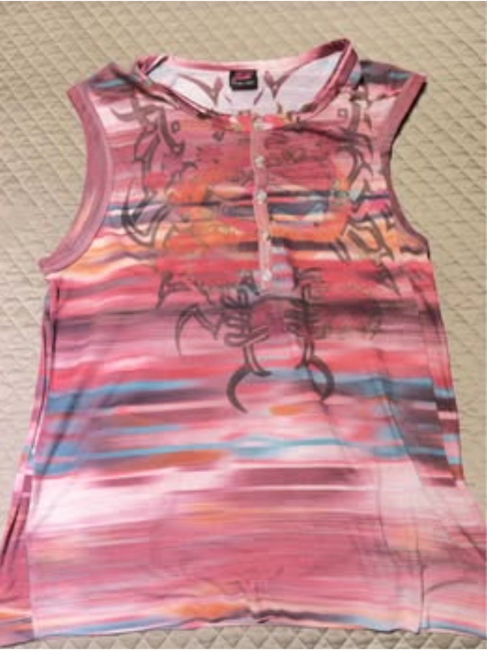 Pistol Pete Men’s Sleeveless Henley Tank Top - Y2K Sunset Tribal Print